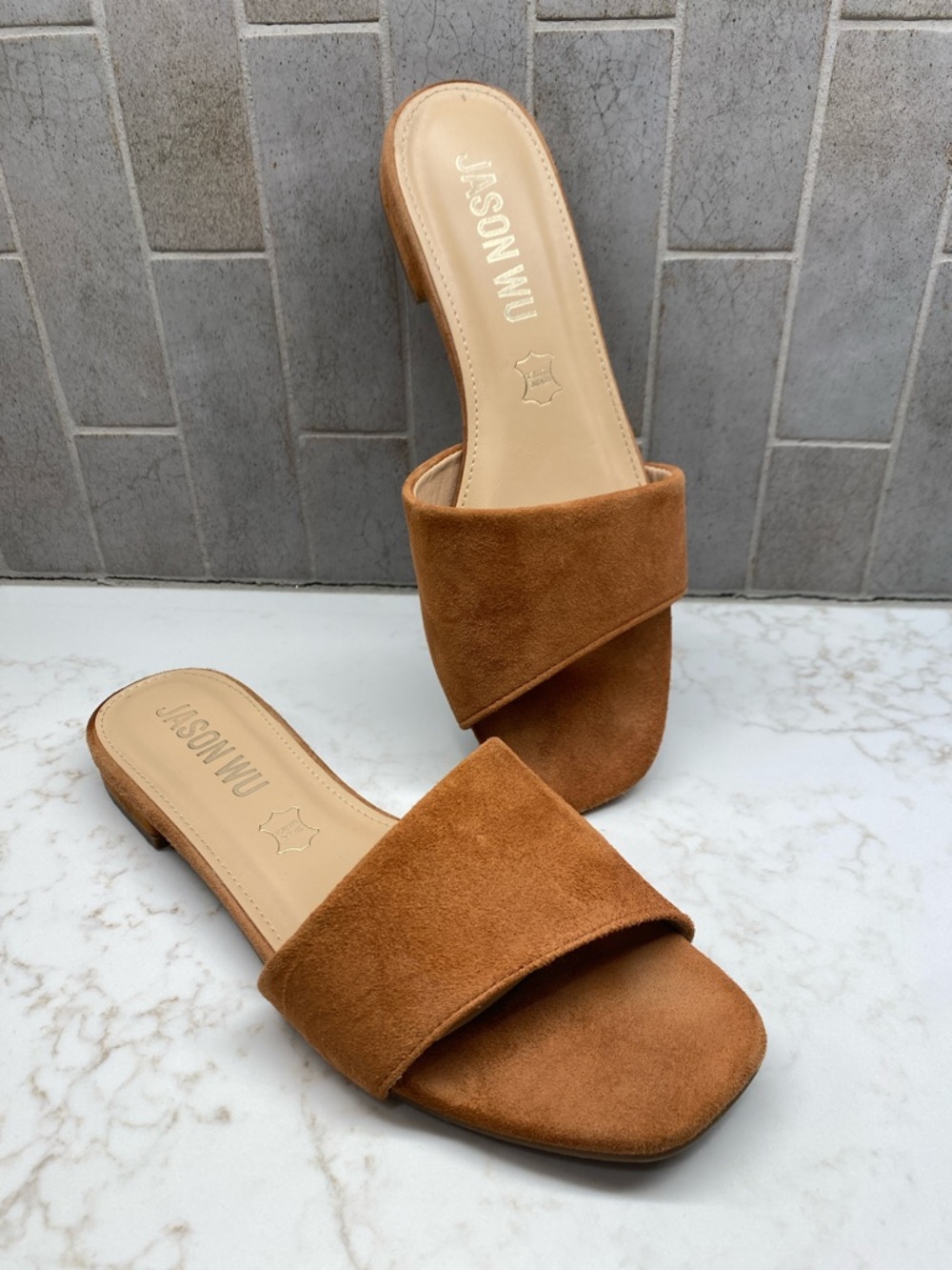 Jason Wu Jane Suede Slides Mules Cognac Suede Size 8